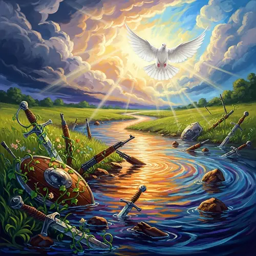 Cessation of Violence: Tranquil River Flowing Across Quiet Meadow