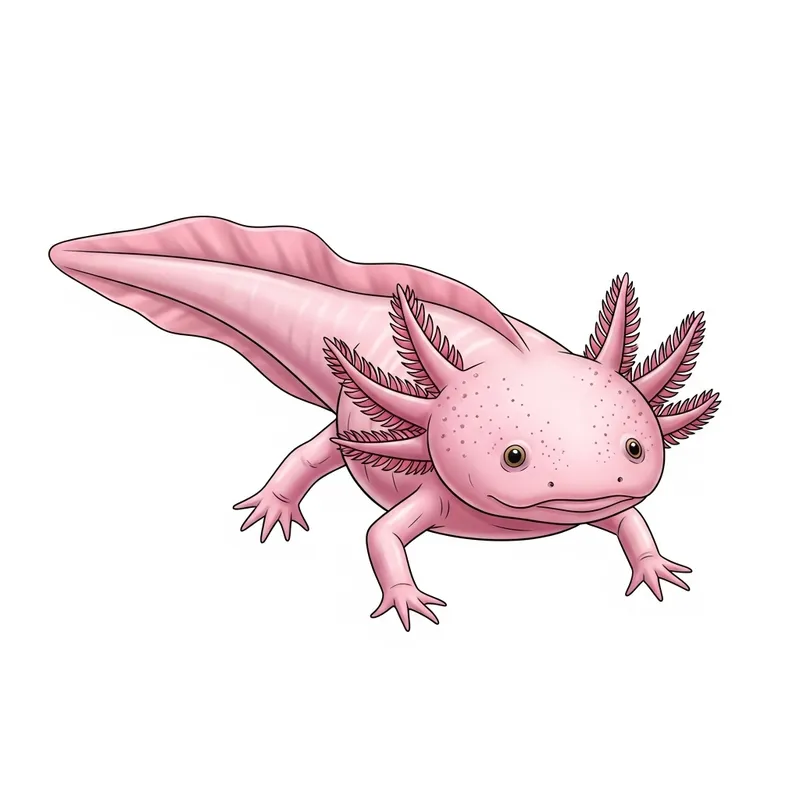Cute Pink Axolotl Illustration on White Background