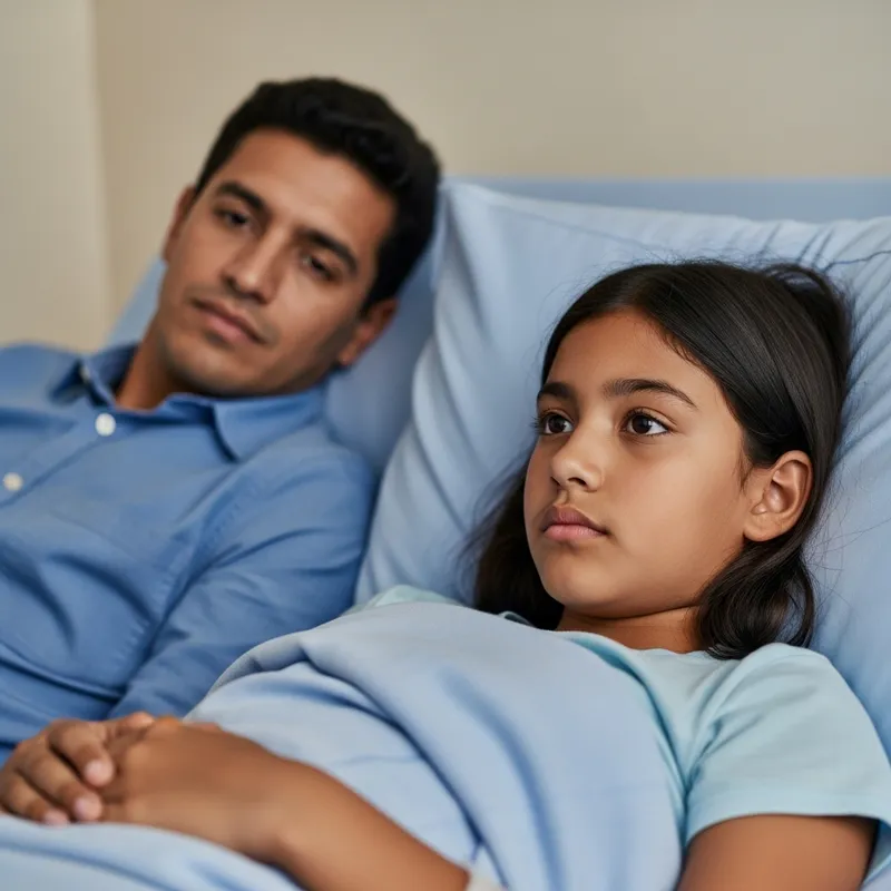 Determined Hispanic Girl Says Goodbye to Parents in Hospital Bed
