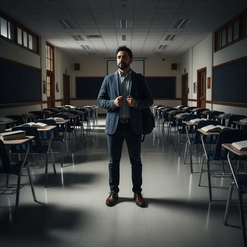 Alone Professor in Empty School