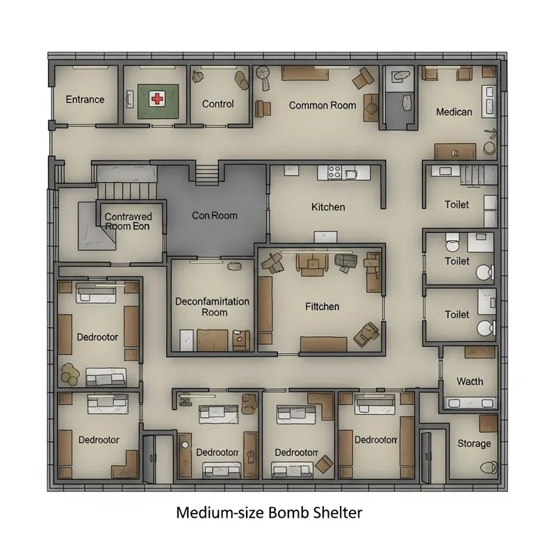Medium Atomic Bomb Shelter Layout for 20 People Medium Atomic Bomb Shelter Layout for 20 People