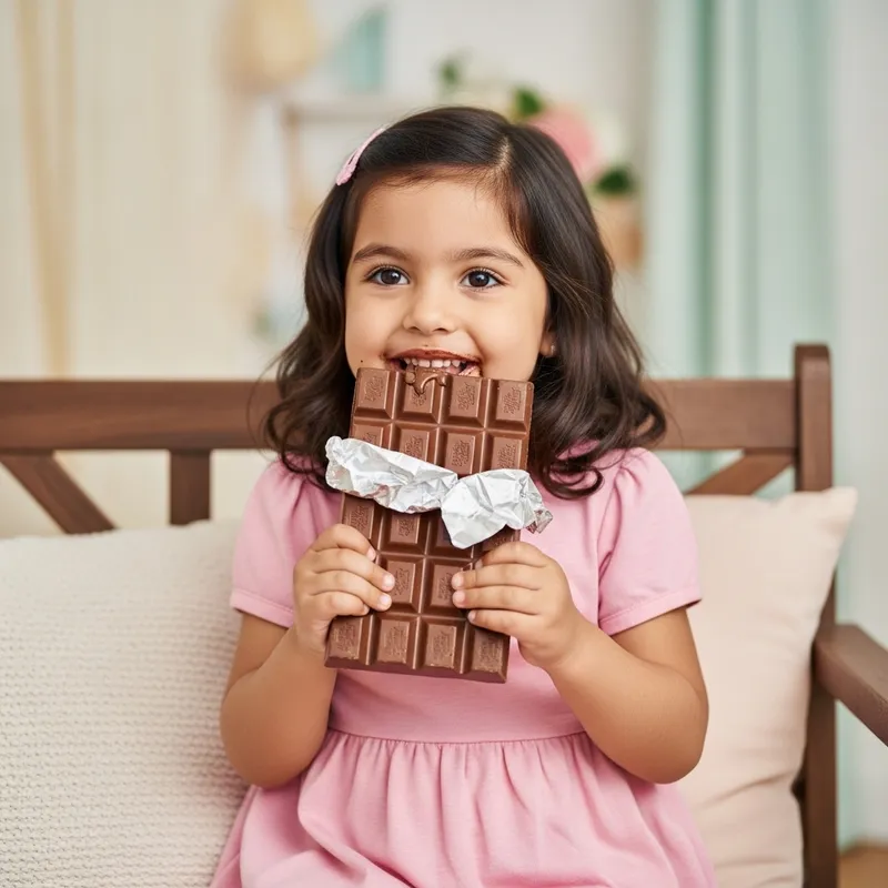 Adorable Girl Delighting in Chocolate Treat
