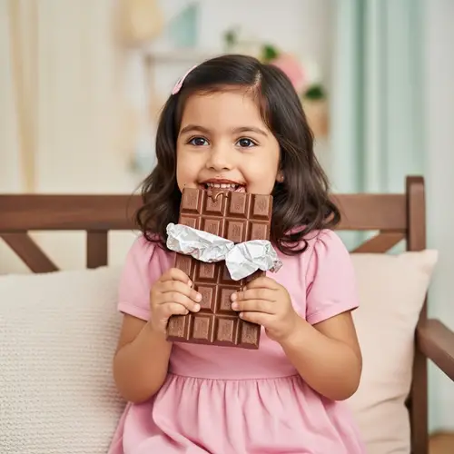 Joyful Hispanic Girl Enjoying Chocolate on Wooden Bench