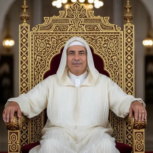 Moroccan King Seated on Regal Throne