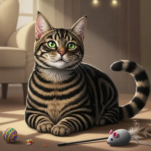 Adult Domestic Cat Illustration with Striped Fur