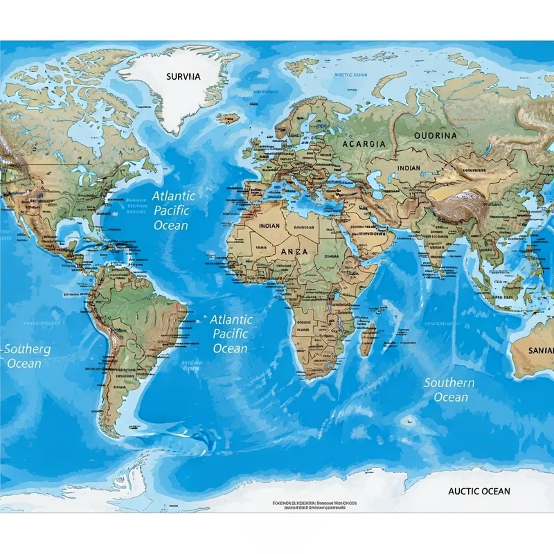 Detailed World Map with Colorful Continents and Oceans