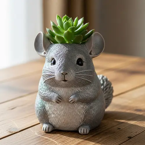Chinchilla Ceramic Flower Pot - Unique Home Decor