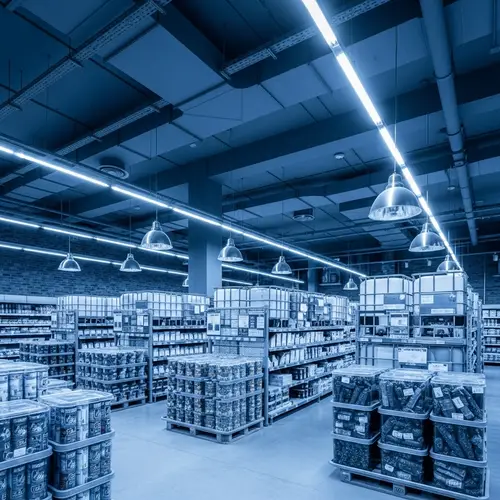 Blue Industrial Supermarket Interior Design: Containers for Storage