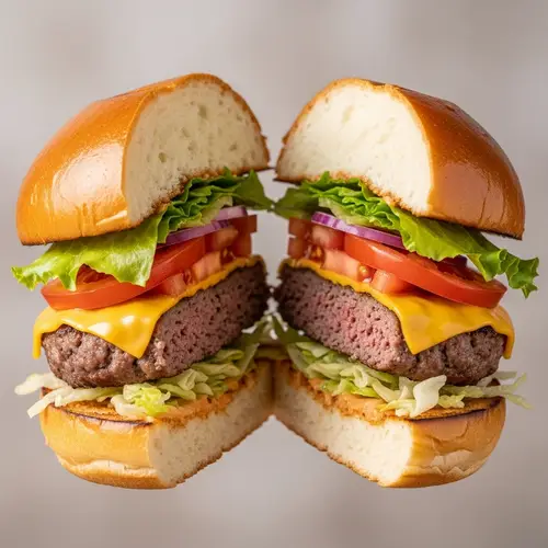 Juicy Mid-Air Burger: A Delicious Visual Delight