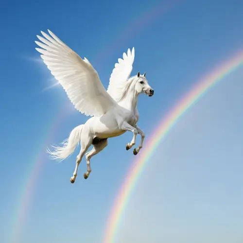 Majestic Pegasus Flying High in Clear Blue Sky
