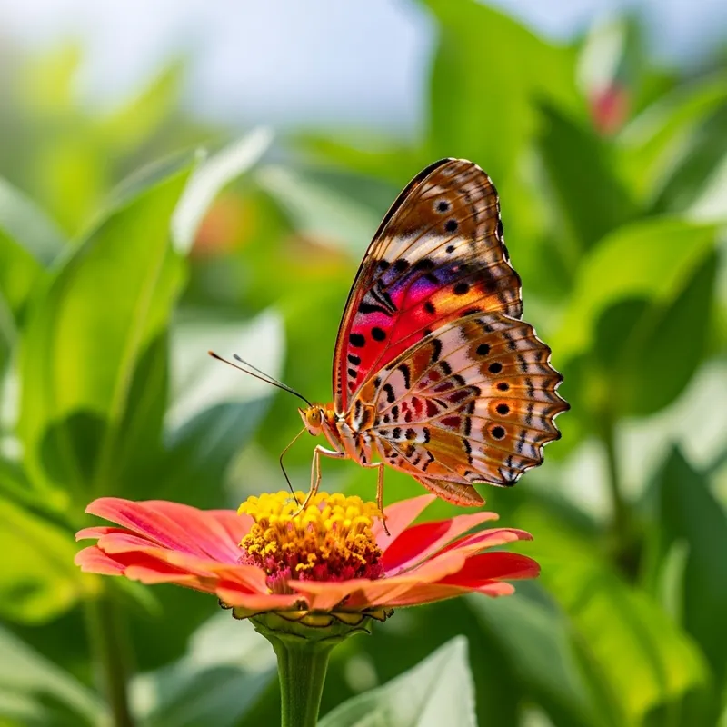 Colorful Butterfly Alighting on Blooming Flower Colorful Butterfly Alighting on Blooming Flower