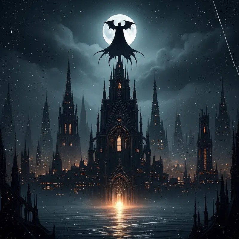 Gothic Night Skyline with Bat Silhouette | YouTube Video