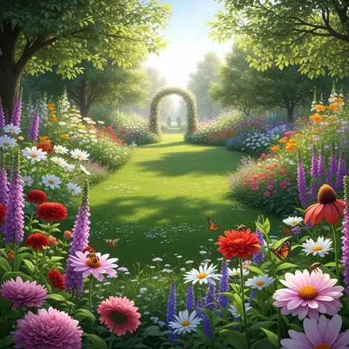 Vibrant Blooming Garden: Summer Flowers & Sunny Days