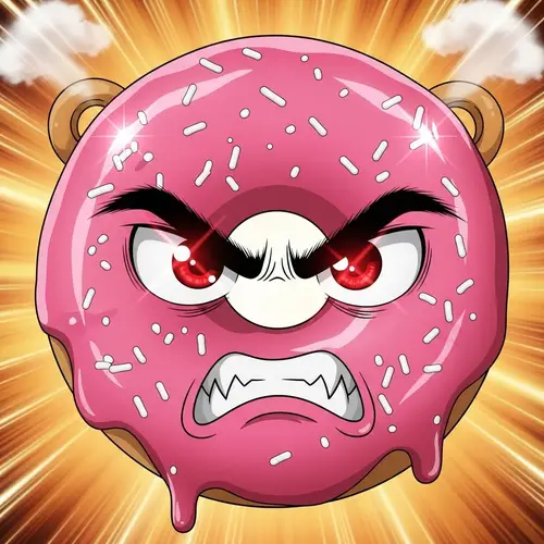 Angry Emotion Donut with Pink Glaze | Exaggerated Japanese Animation Style