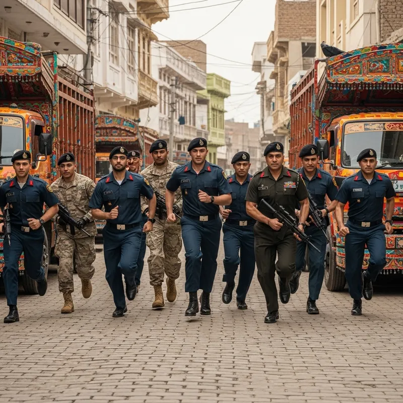 Pakistani Army Officers Running in Street