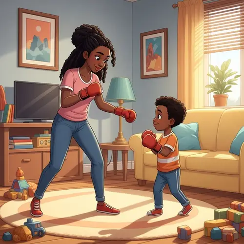 Black Mother Teaches 5-Year-Old Son Boxing | Warm & Cheerful Scene