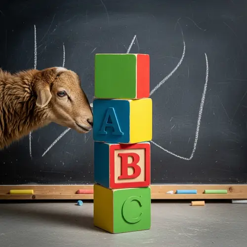 Arabian Sheep with Colorful Cubes on Chalkboard
