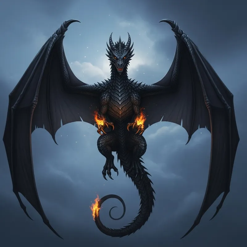 Epic Black Dragon in Twilight Sky Epic Black Dragon in Twilight Sky