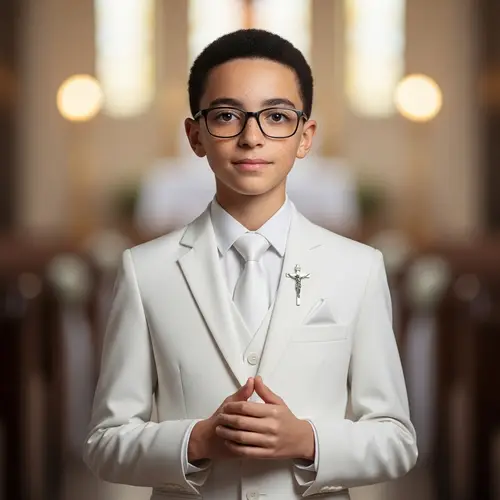 Brown-eyed Boy with Black Hair - Communion Portrait