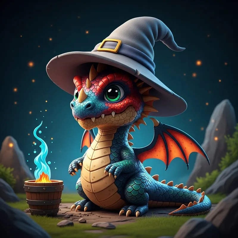 Intricate Tiny Dragon | Detailed Red, Blue, Green, Black Scales