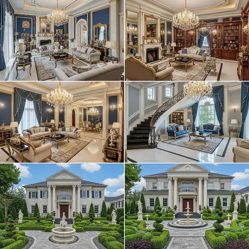 Luxurious Mansion with Grand Staircase and Opulent Furnishings