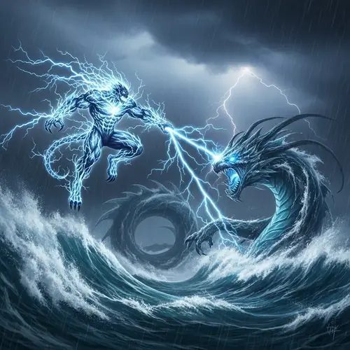 Jolteon Thunderbolt vs. Kyogre, Epic Battle in Stormy Ocean