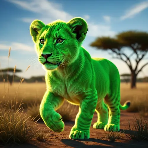 Baby Male Lion with Green Mane | Majestic and Unique