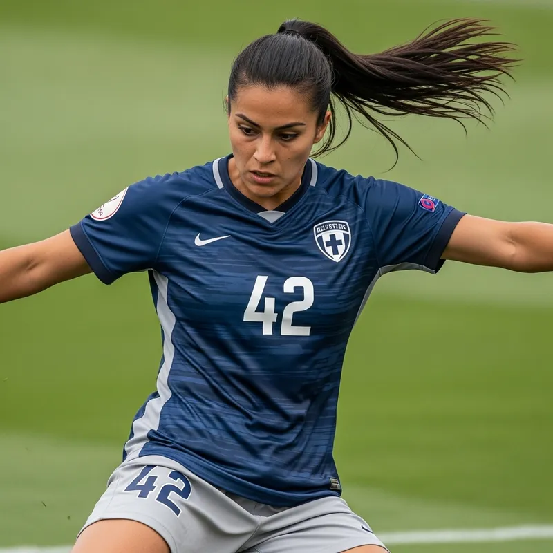 Female Soccer Player in Navy and Grey Jersey 42 Female Soccer Player in Navy and Grey Jersey 42
