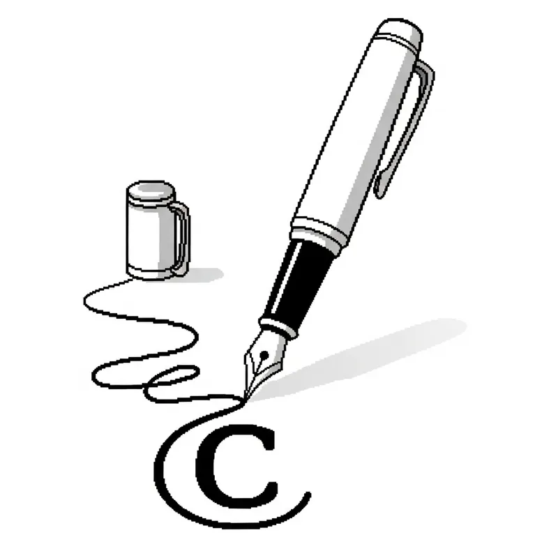 Stylized Black and White Fountain Pen Drawing Copyright Illustration