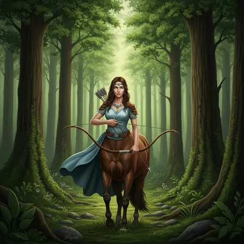 Female Centaur with Bow in Forest - Guardian of Serene Strength