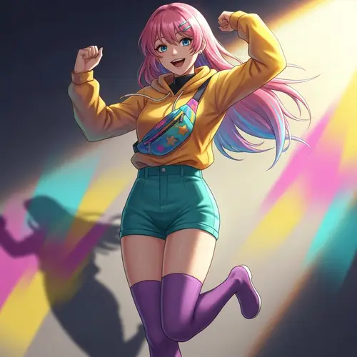 Anime-Inspired Young Woman with Vibrant Attire
