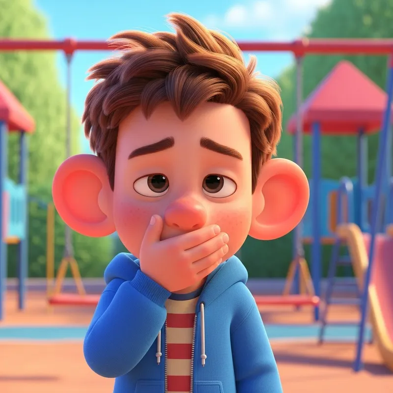 Animated Sad Boy with Large Ears - Colorful Character Design