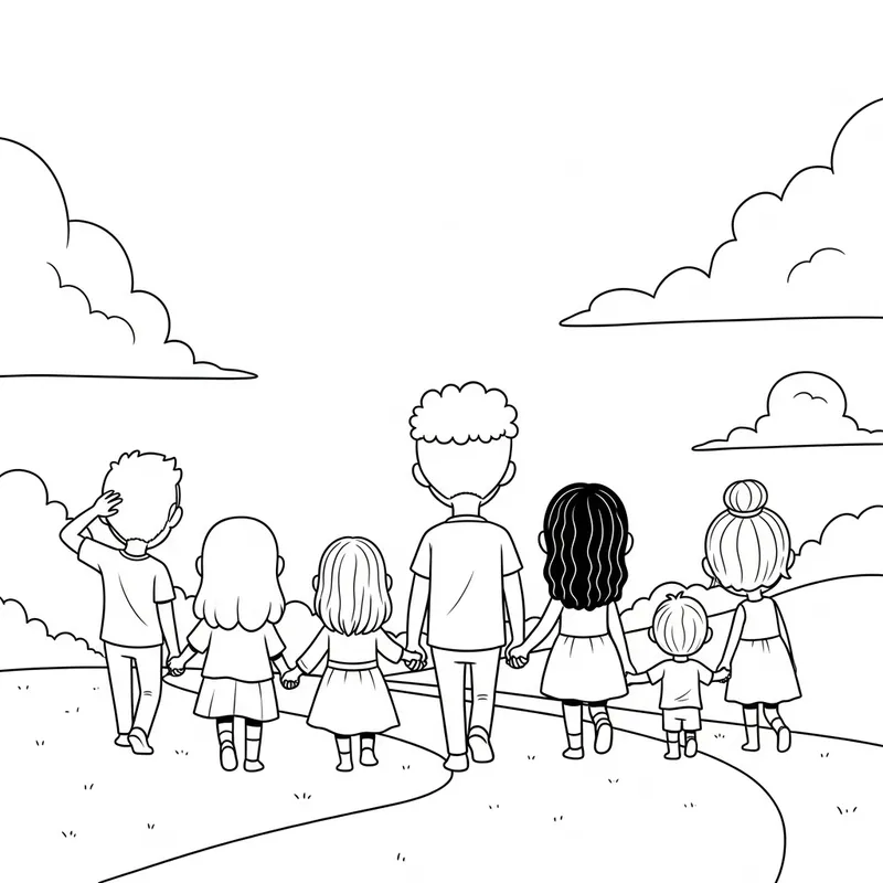 Whimsical Cartoon of Family Mourning Hand in Hand