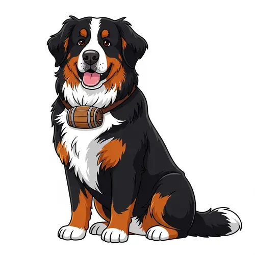 Playful Bernese Mountain Dog with Small Barrel | Cute Dog Art
