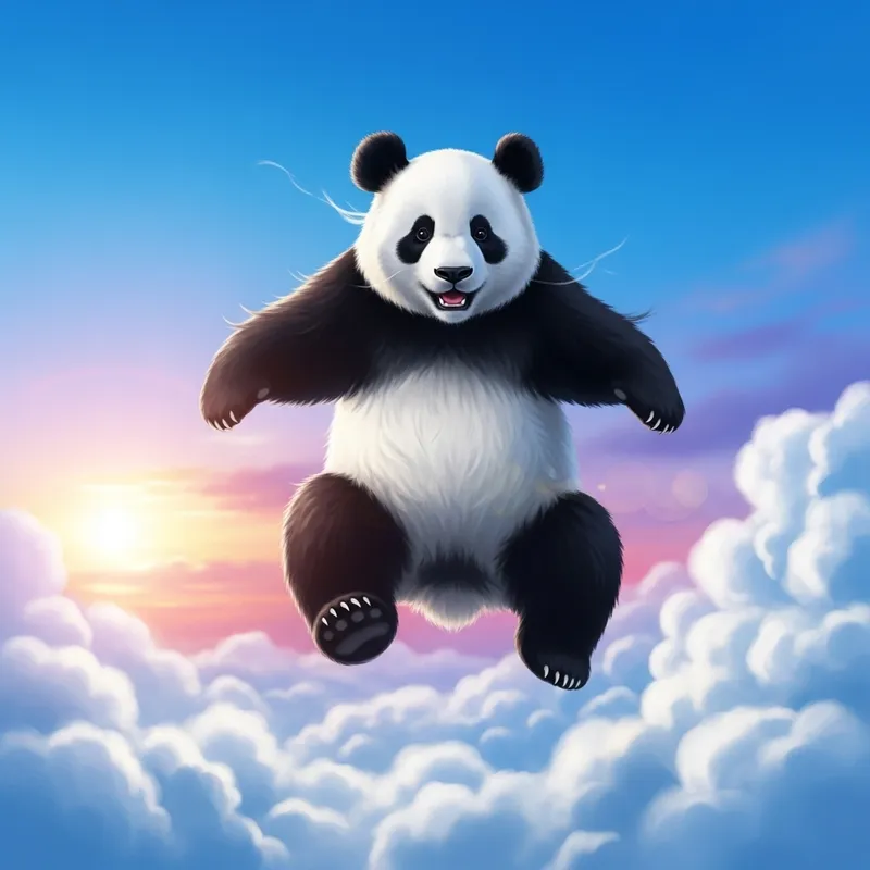 Flying Panda | Levitating in Bright Blue Sky