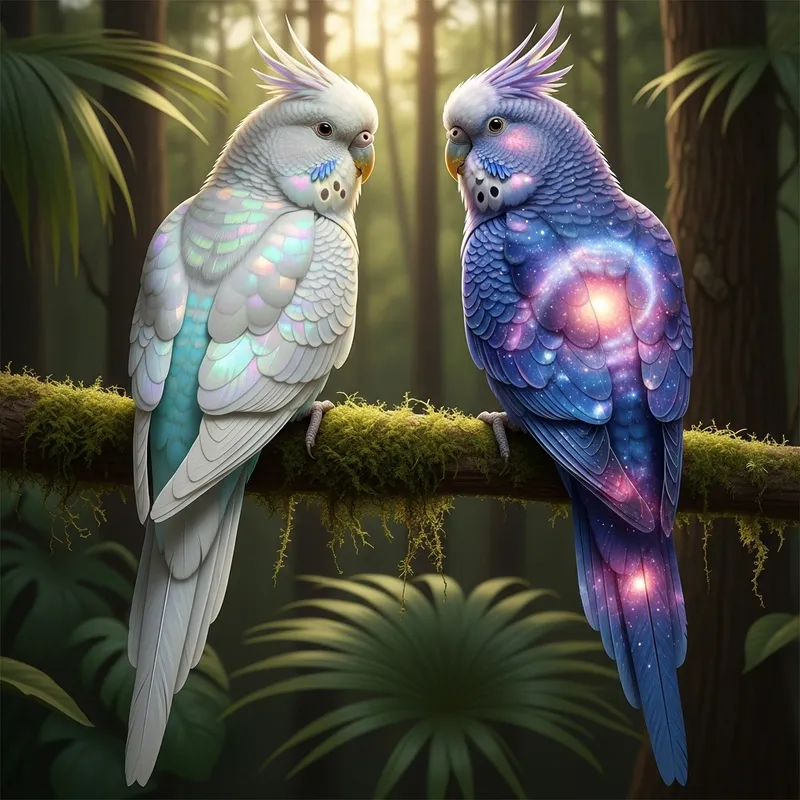 White Carolina Pearl White Nymph Parakeet Pair