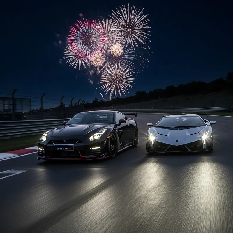 Eau Rouge New Year Midnight Race: Nissan GTR R35 Nismo vs Lamborghini Veneno