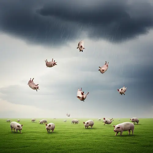 Magical Rain of Pigs: A Whimsical Scene