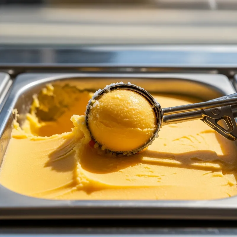 Lemon Sorbet Scoop in Metal Tub