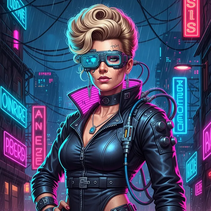 Futuristic Cyberpunk Dolly Parton Blond Bombshell Portrait
