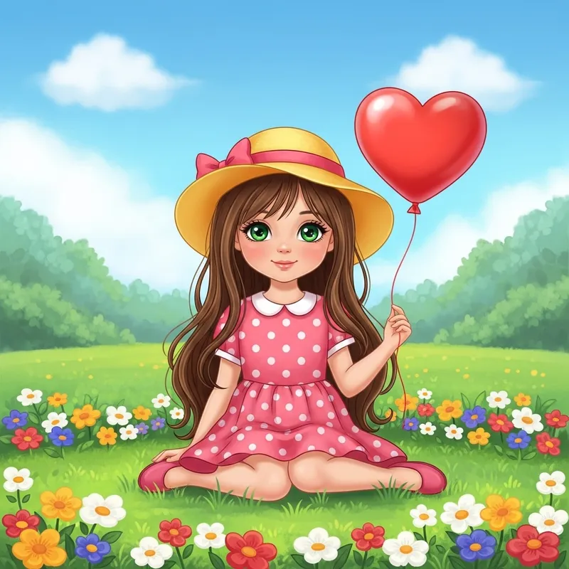 Cute Girl in Pink Dress Holding a Heart Balloon