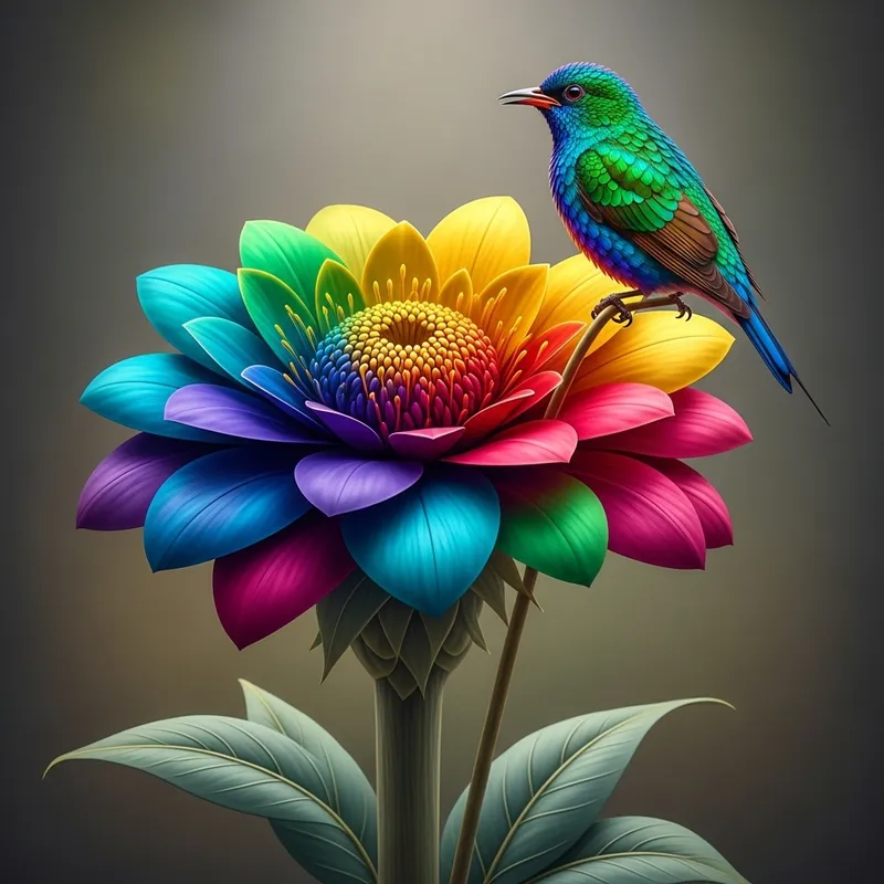 Amazing Flower with Bird - Studio Photography