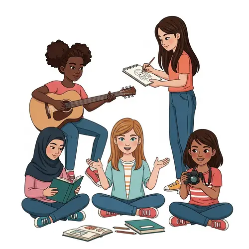 Diverse Girls Engaged in Activities | Vibrant Illustration