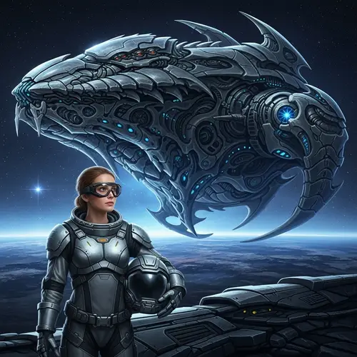 Futuristic Space Suit Watching Alien Spaceship - Sci-Fi Scene