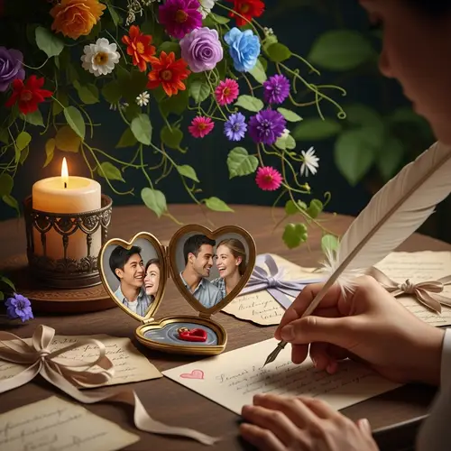 Symbolic Representation of Love: Heart-shaped Locket on Antique Table