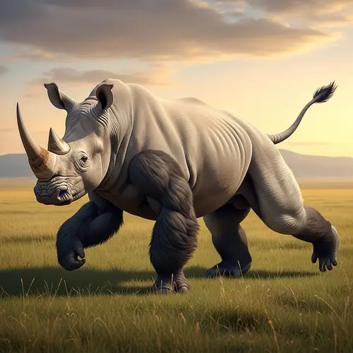 Majestic White Rhino with Gorilla Legs and Tail