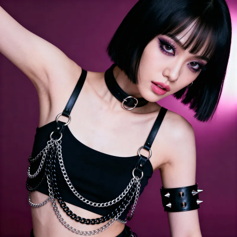 Edgy East Asian K-pop Fashion Portrait Edgy East Asian K-pop Fashion Portrait