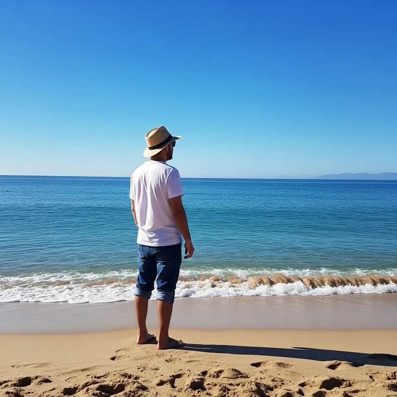 Hispanic Man at the Sea: Contemplative Beach Scene