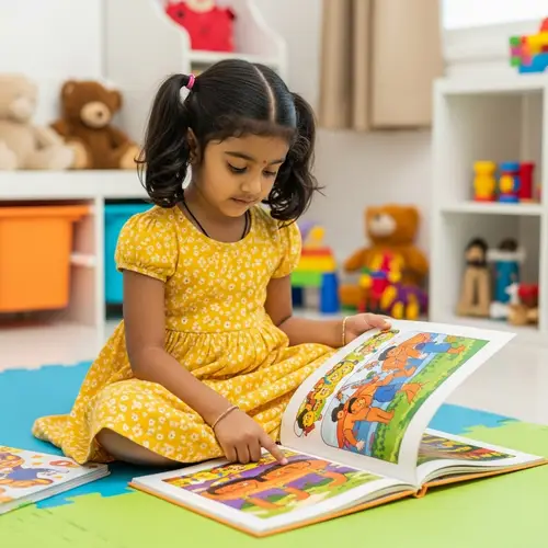 Adorable 4-Year-Old Girl Reading Picture Book