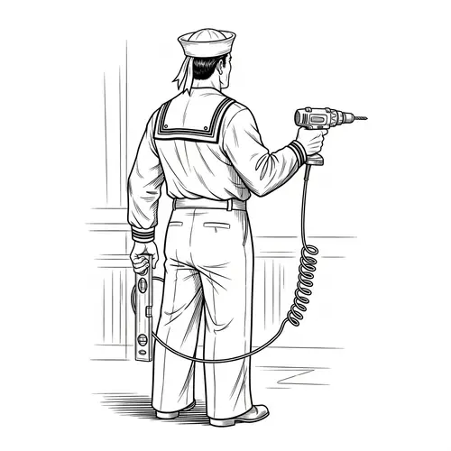 Detailed Sailor Line Art with Construction Tools